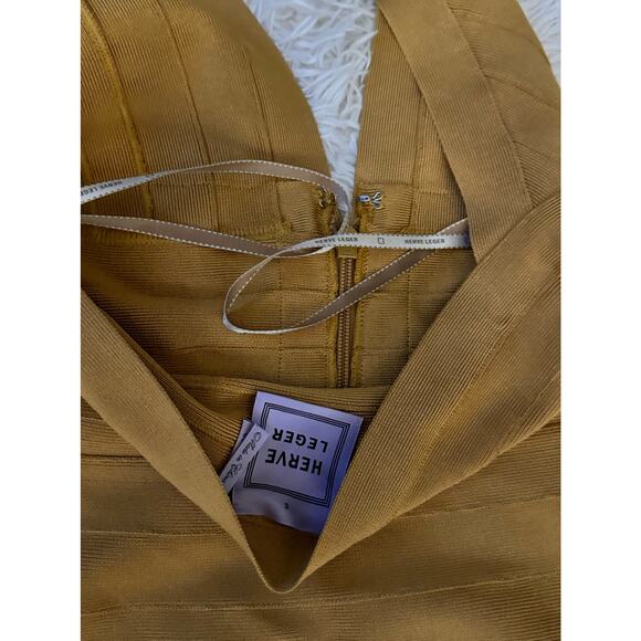 Herve Leger Bodycon Lilou Halter Dress HOI6R627 GOLDEN SUN/S - Picture 7 of 15